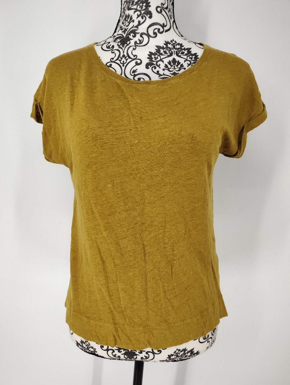 J. Crew Linen Women's Short-Sleeve Crewneck Top in Mustard Yellow Size Small